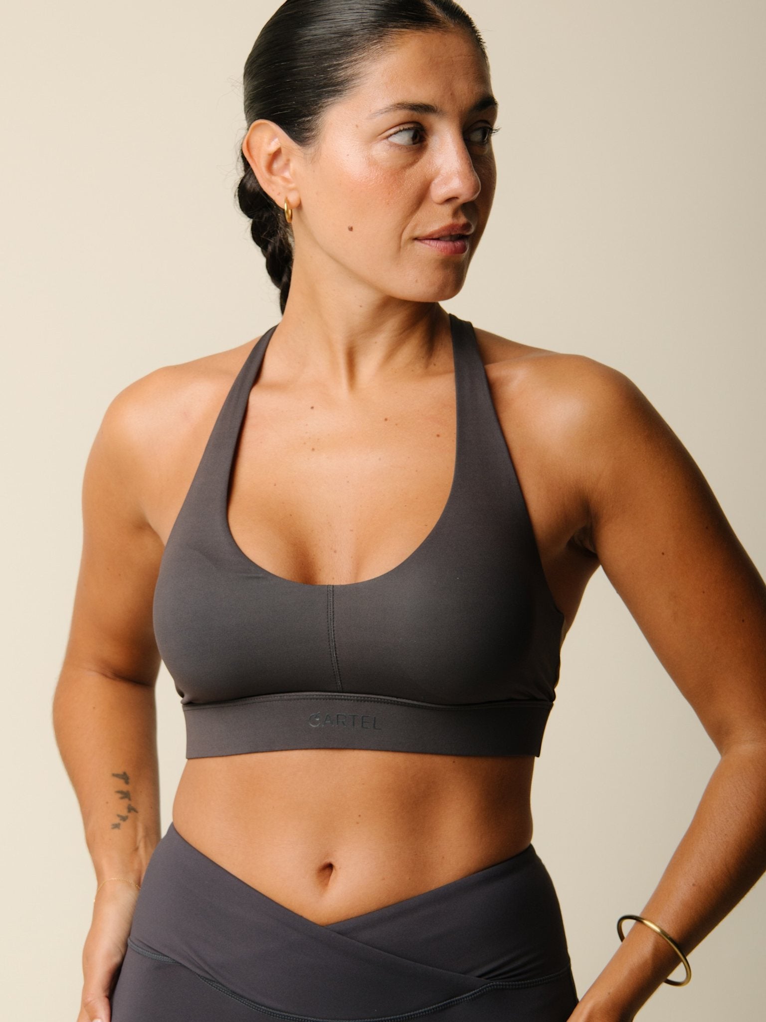 Cartel x Align by Blume cross-over sports top - Charcoal