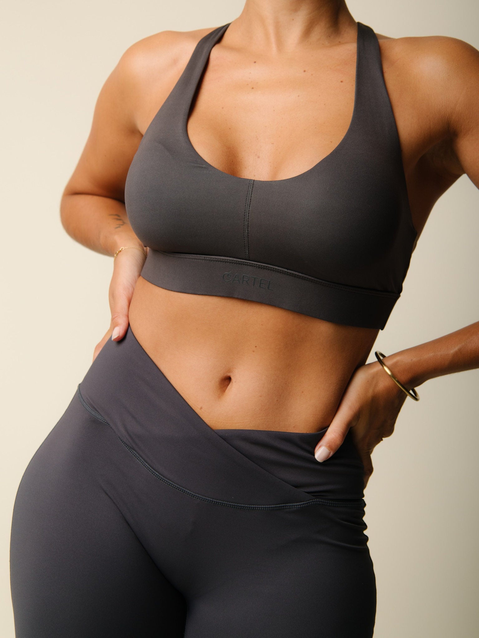 Cartel x Align by Blume cross-over sports top - Charcoal