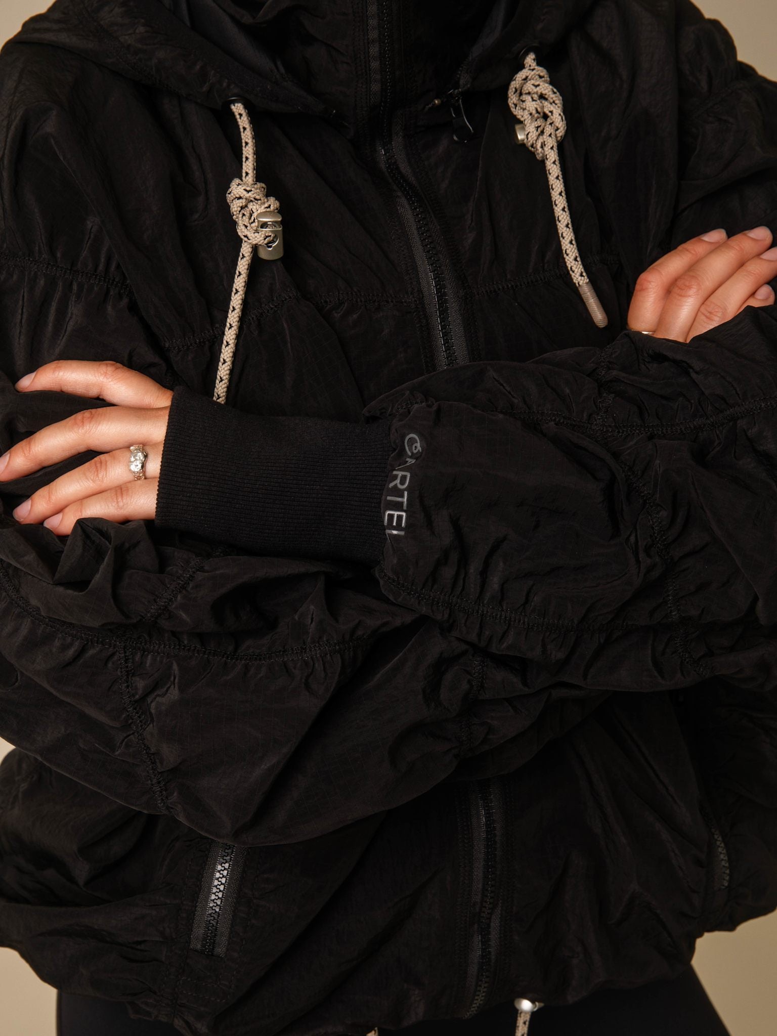Ridge parachute zip removable hood jacket - Nero
