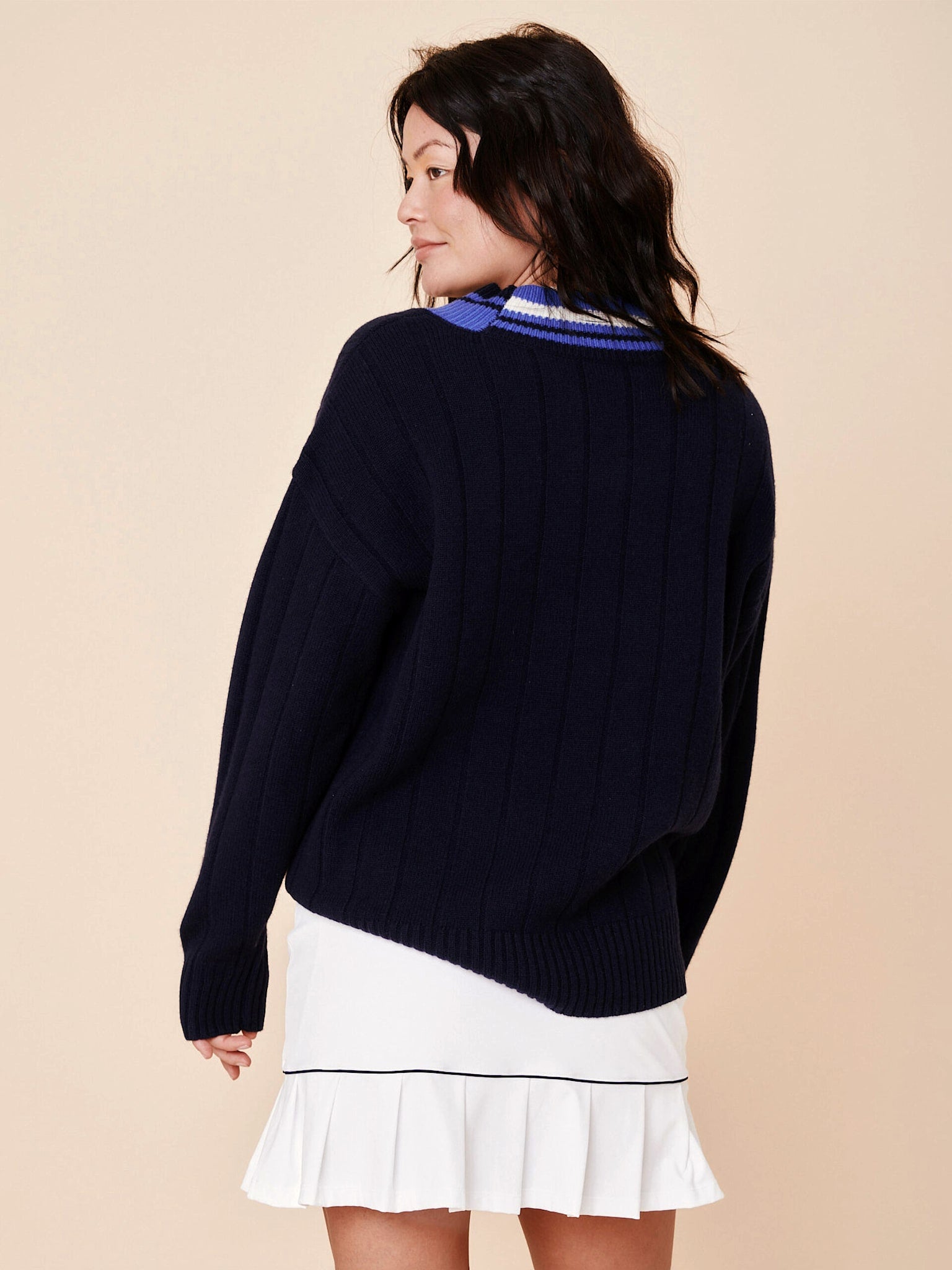 Centercourt chunky v-neck sweater - Ocean