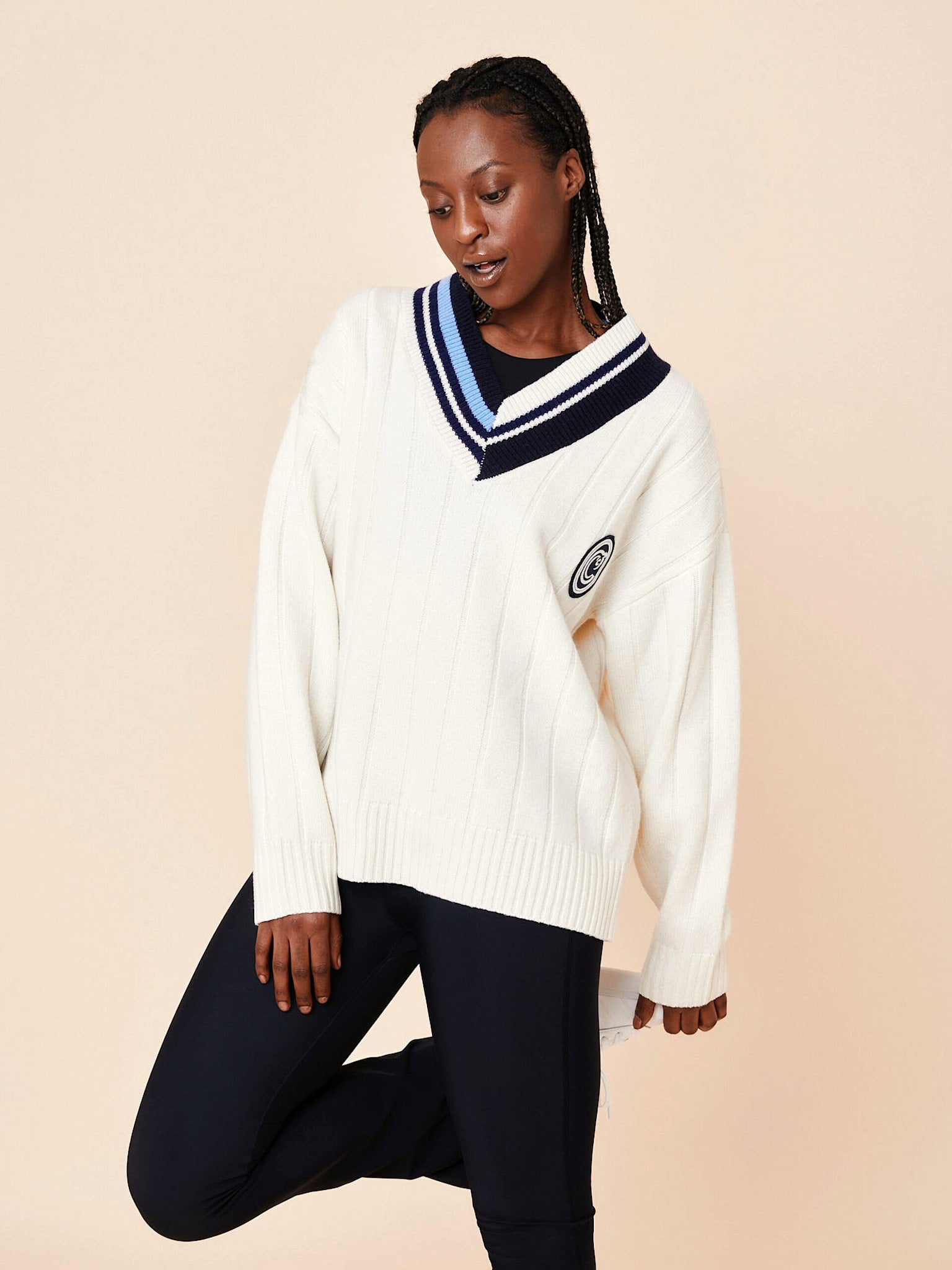 Centercourt chunky v-neck sweater - Shell