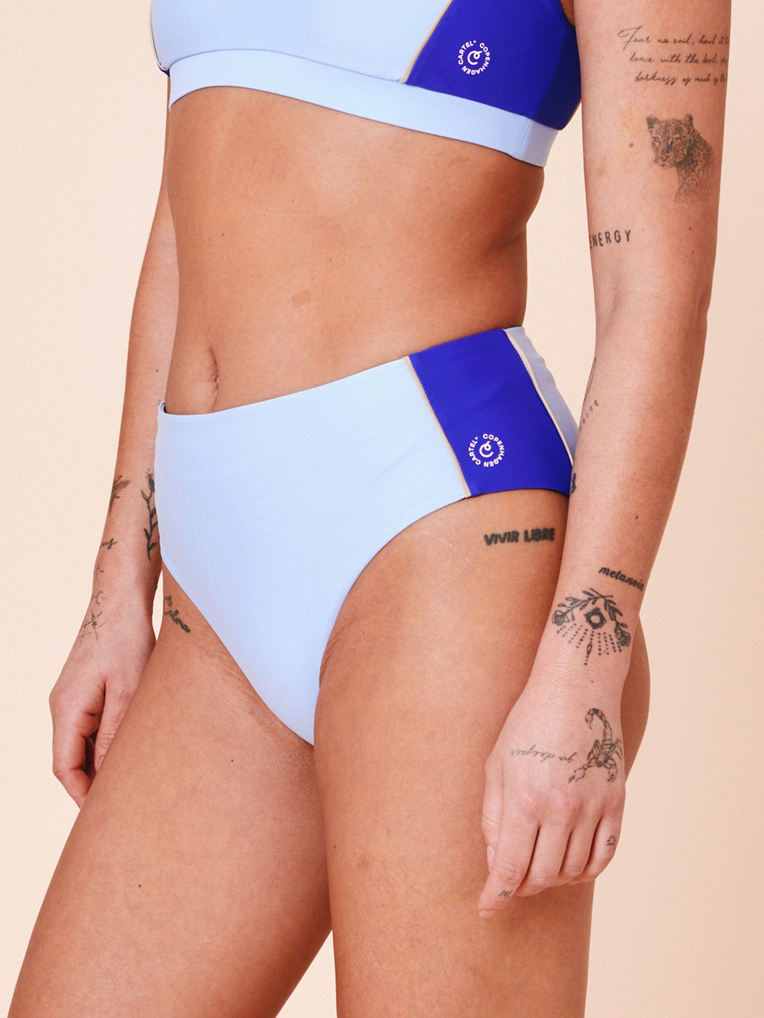 Ubud Colorblock high-waisted bikini bottom - Clear/Cartel Blue